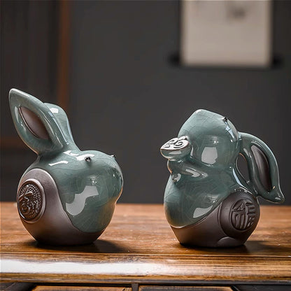 Two Rabbit Ruyao Ceramic Tea Pets 11cm Tea Play Kung Fu Tea Set Tray Decoration