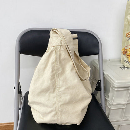 Solid Color Messenger Bag Washable Canvas Shoulder Bag Canvas Tote Bag 1PCS