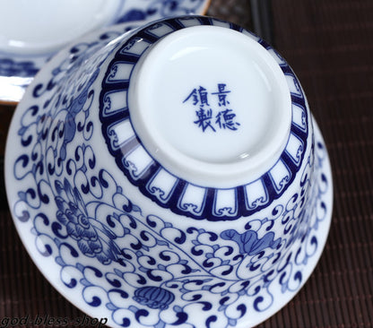 Jingdezhen Blue-and-white Porcelain Gaiwan Chinese Ceramic Tureen With Saucer