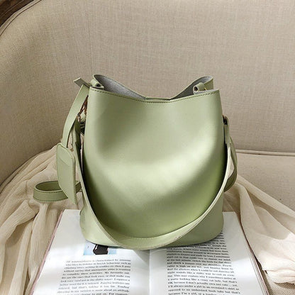 2pcs/set Leather Handbags Casual Tote Black Bucket Women Shoulder Crossbody Bag