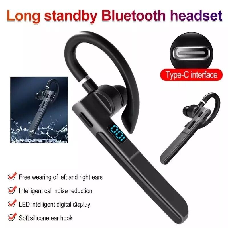 Wireless Bluetooth 5.3 Earpiece Noise Cancelling Trucker Headset Dual Mic Earbud