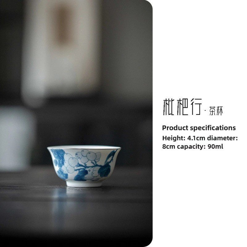 90ml Blue and White Porcelain Handpainted Tea Bowl Master Cup Kung Fu Teaware