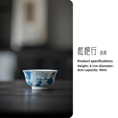90ml Blue and White Porcelain Handpainted Tea Bowl Master Cup Kung Fu Teaware