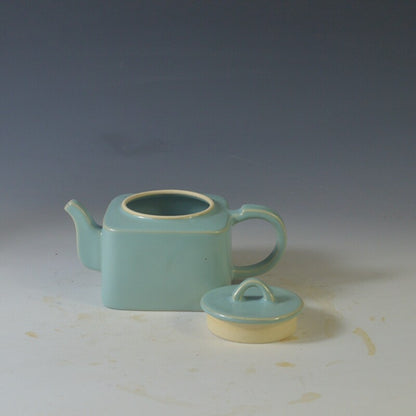 5.9" China Nan Song Style Ruyao Celeste Glaze Porcelain Four Sides Teapot