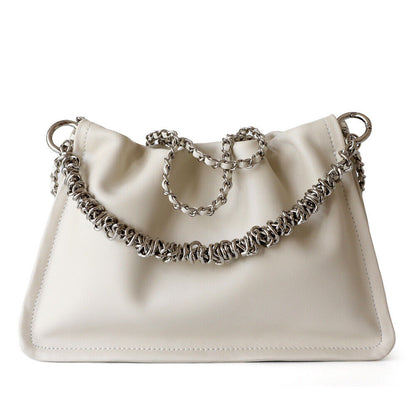 Small Real Leather Ruched Clutch Pouch Purse Tote Shoulder Bag Crossbody Chains