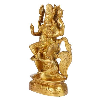 Brass Vishnu Riding on Garuda Idol God Figurine Statue 7 Inch Home Decor Temple