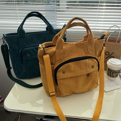 Women Corduroy Shoulder Tote Handbag Canvas Bags Zipper Crossbody Bag