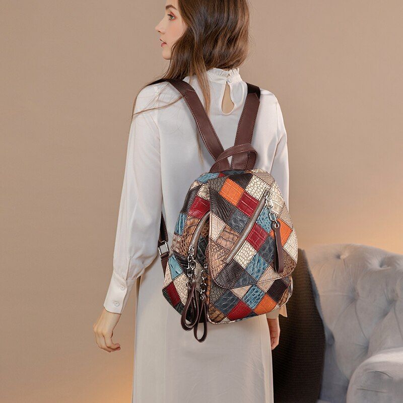 Backpacks Genuine Leather School Bag Knapsack Traveling Polyester Multicolor 1PC
