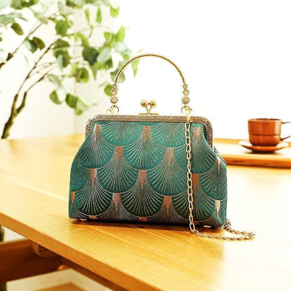 Vintage Green Fashion Bags Shell Lock Tote Handbags Purses 120 CM Chain Strap