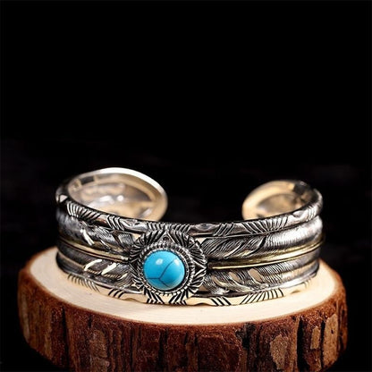 Turquoise imitation Feather Bangle Open Cuff Bracelet Women Retro Jewelry