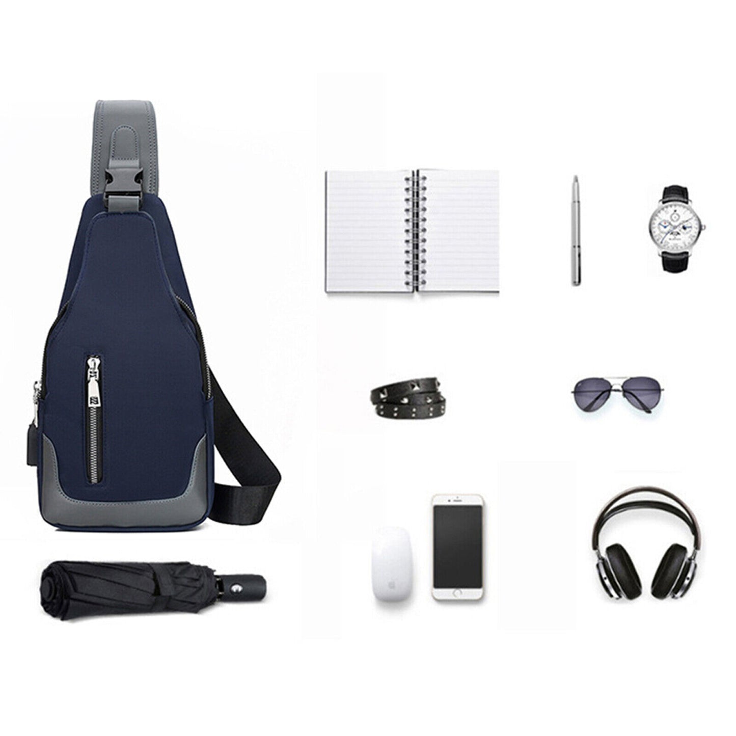 Men Durable Sling Bag USB Charging Port Chest Bags Outdoor Oxford Multipurpose
