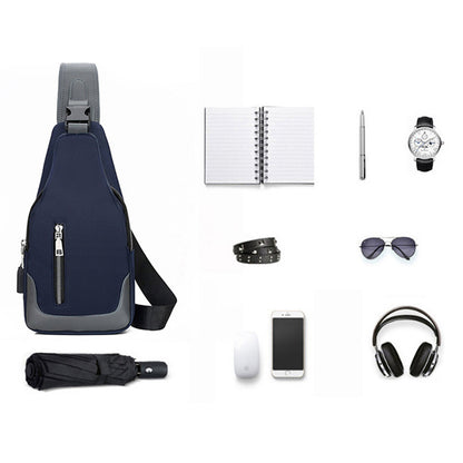 Men Durable Sling Bag USB Charging Port Chest Bags Outdoor Oxford Multipurpose