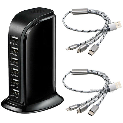 Multi Port USB Charger 6A Rapid Charging Station For iPhone 11/12/13 Pro Max