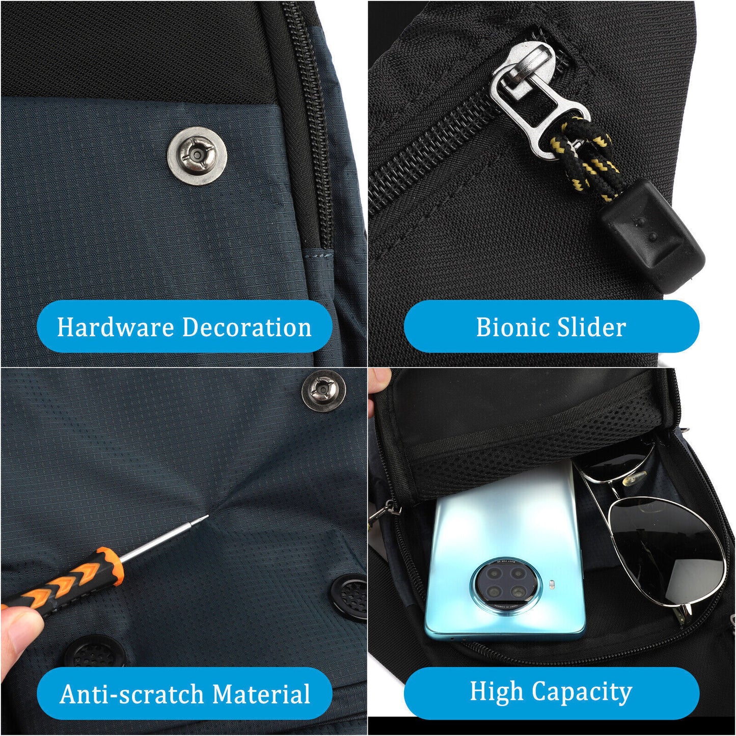 Men Sling Backpack Waterproof Shoulder Crossbody Chest Bag Sports Travel Handbag
