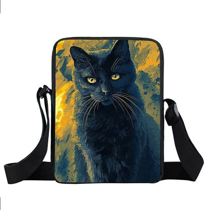 Witch Black Cat Messenger Bag Clutch Canvas Crossbody Shoulder Bags Travel Small