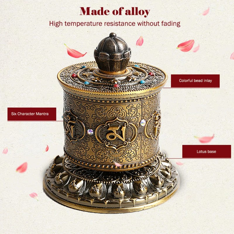 10cm Alloy Handcarved Prayer Wheel Rotating Scripture Tube Ornament Collectible