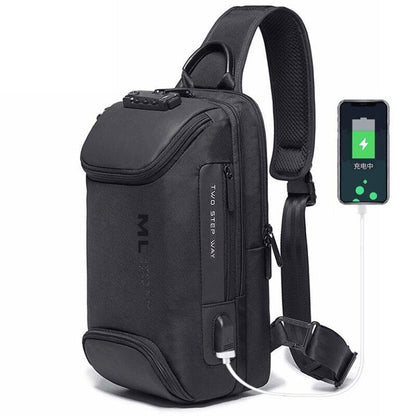Men Anti-theft Lock Shoulder Bags USB Charging Crossbody Travel Chest Bag Pack