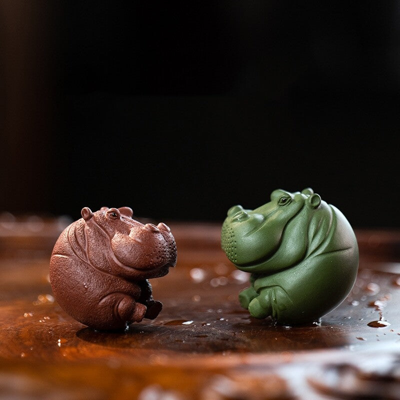 Hippo Statue Small Size Yixing Zisha Tea Pet Table Decoration Handmade Artware