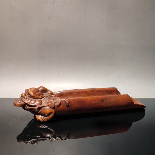 Fine wood carved decor Boxwood wooden statue carvings Tea shovel Tea Toad gifts