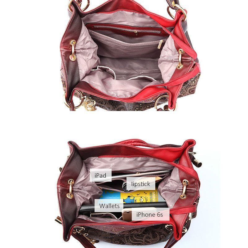 Hollow Out Ombre Handbags Floral Print Shoulder Bag Tassel Purse 35*10*29 CM 1PC