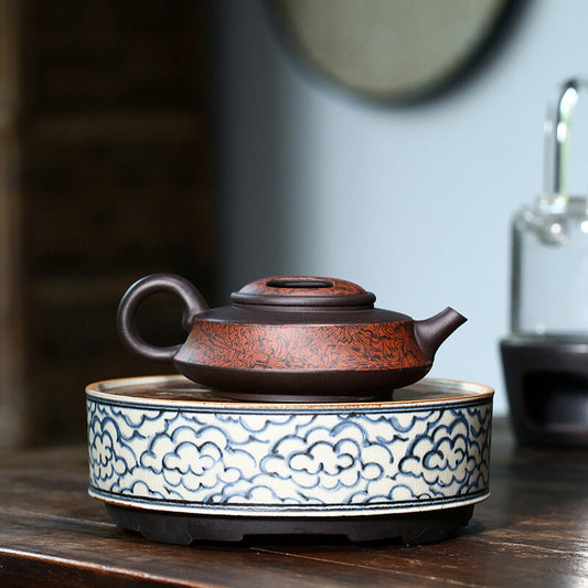 5.9" Collect Chinese Yixing Zisha Pottery Black Clay 220ML Mesh Teapot 牛盖周盘