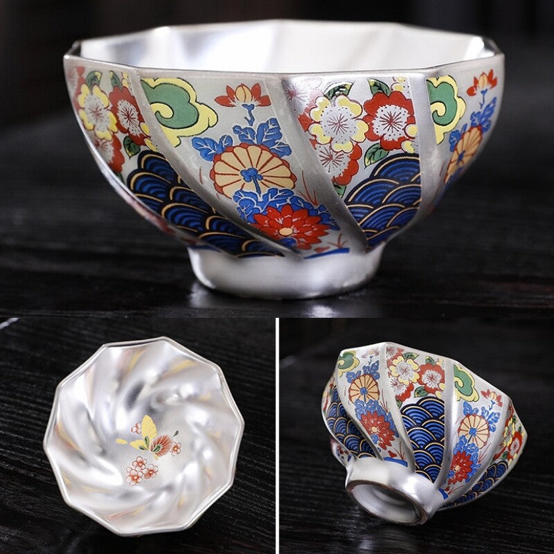 Pure Silver Tea Cup Porcelain Color Enamel Master Cup Jianzhan Sterling Silver