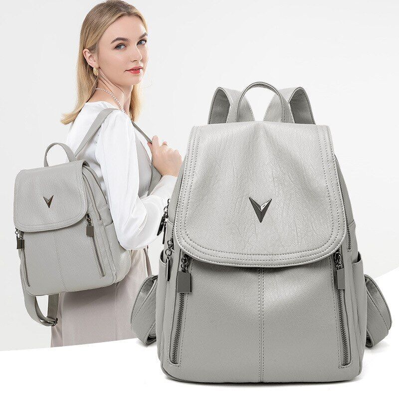 Backpack Soft Leather Large Bag Traveling Laptop Bags Polyester Hasp Zipper 1 PC