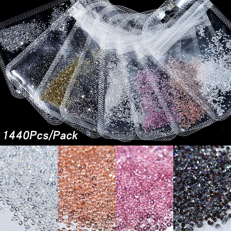 1440pc/bag Crystal AB Gold 3D Flat Back Crystal Nail Art Rhinestones Decoration