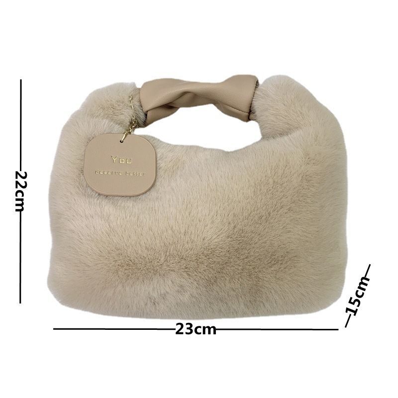 Soft Faux Fur Bag Synthetic Leather Handle Pleated Warm Plush Bags Crossbody 1PC