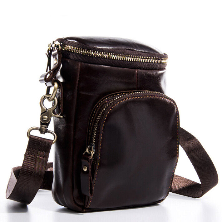 100% Genuine Leather Men's Shoulder Bags Pouch Hook Funny Belt Pack Waist Pack