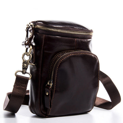 100% Genuine Leather Men's Shoulder Bags Pouch Hook Funny Belt Pack Waist Pack