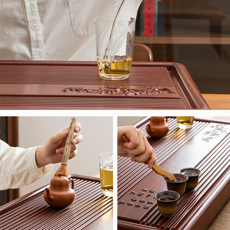 Rectangle Tea Tray Solid Wood Reservoir Tea Table Chinese Character Relief Large