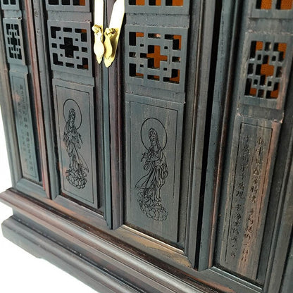 Chinese Rosewood Guan Yin Buddhist Altar Butsudan Shrine God Zen Portable Horse