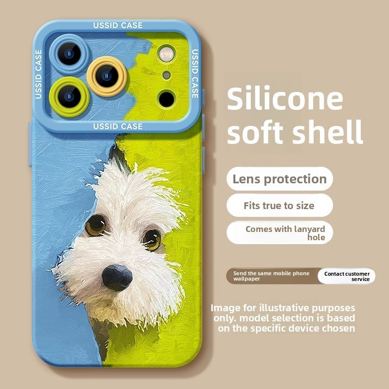 Cute Green Puppy Cartoon Phone Case with Lanyard for iPhone 17 Pro Max /16/15/14