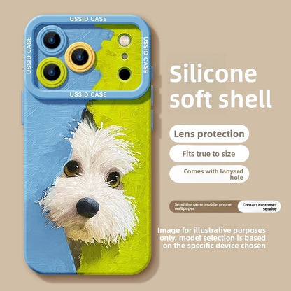 Cute Green Puppy Cartoon Phone Case with Lanyard for iPhone 17 Pro Max /16/15/14