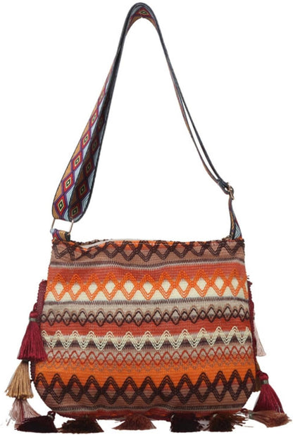 Retro Cross Body Bag Ethnic Tassel Shoulder Bag Large Capacity Tote for Women