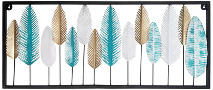 3-Foot Turquoise, Gold, & White Leaves Hanging Metal 3D Wall Decoration, 36"×15"
