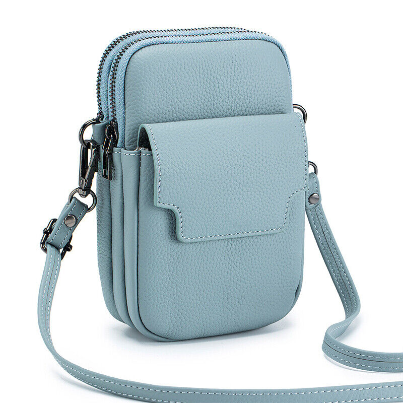 Women's Genuine Leather Double-Layer Zipper Phone BagShoulder Bag Crossbody Bag