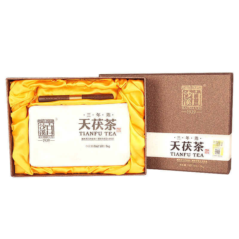 Anhua Dark Tea BaiShaxi 1939 Gold Flower Tea Brick 3 Years Aged Tian Fu Tea 1kg