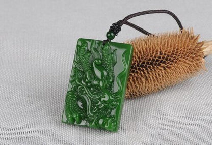 New Natural Green Jade Handcarving Dragon Necklace Pendant Decoration