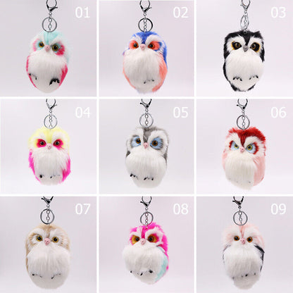 Cute Rabbit Fur Furry Owl Pendant Bag Charm Key Chain Plush Animal Car Pendant