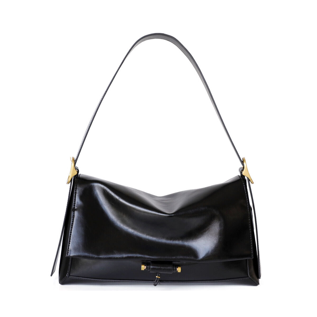 Shiny Real Leather Shoulder Bag Small Flap Purse Handbag Messenger Work Bag