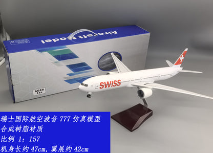 47CM 1:157 SWISS BOEING 777-300ER Airplane Landing Gear Aircraft Resin Model