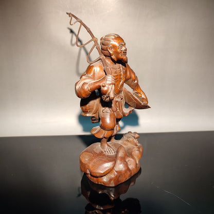 happy fisherman fisher farmer statue figures home decor boxwood carving carved