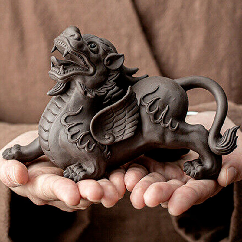 Chinese Yixing Purple Clay Tea Pet Brave Statue Troops Animal Tea Play Decorate