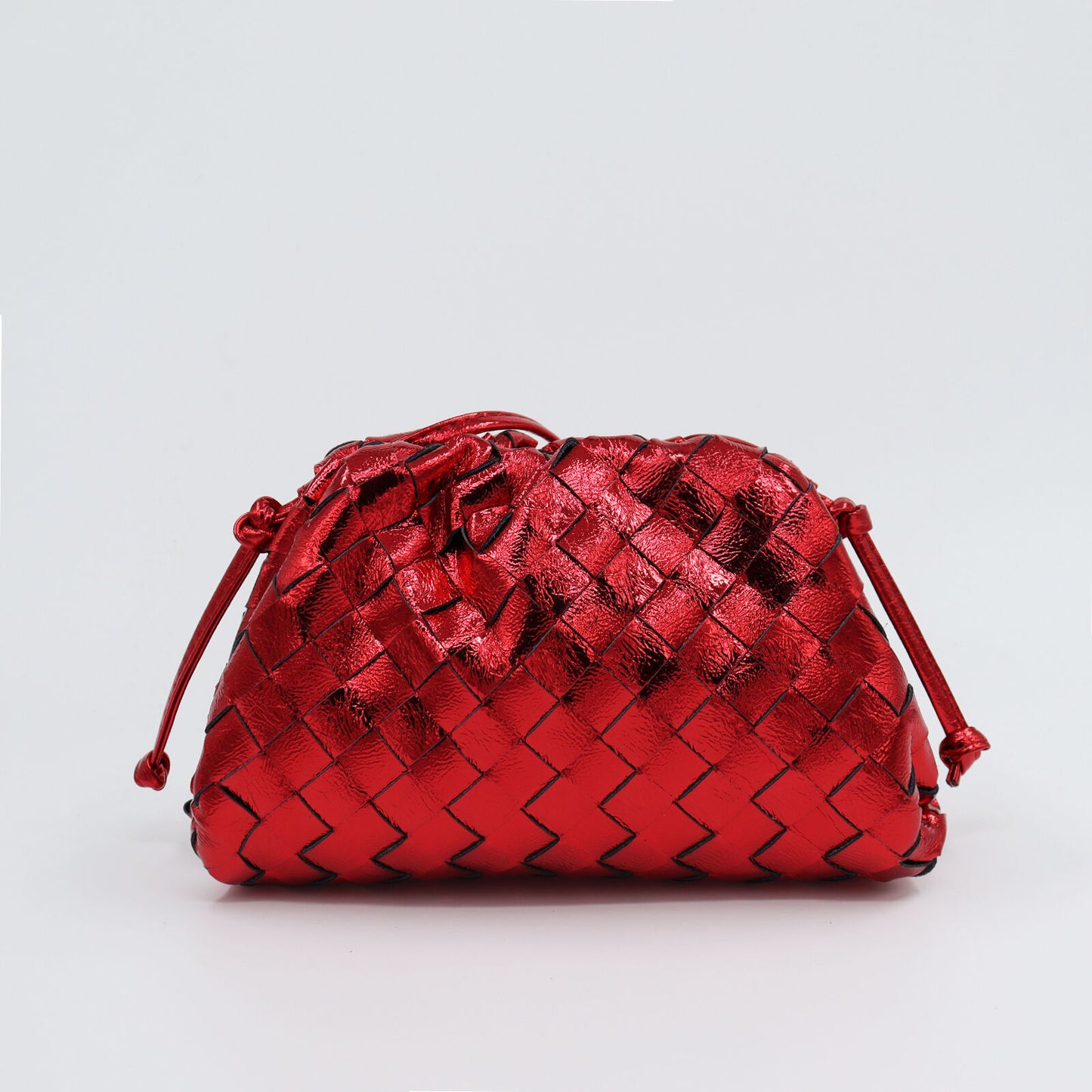 Woven Ruched Microfibre Leather Mini Pouch Clutch Bag Crossbody Shoulder Purse