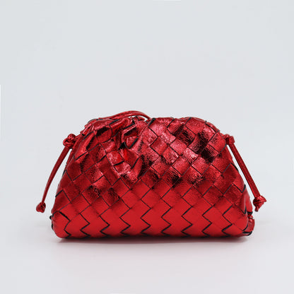 Woven Ruched Microfibre Leather Mini Pouch Clutch Bag Crossbody Shoulder Purse