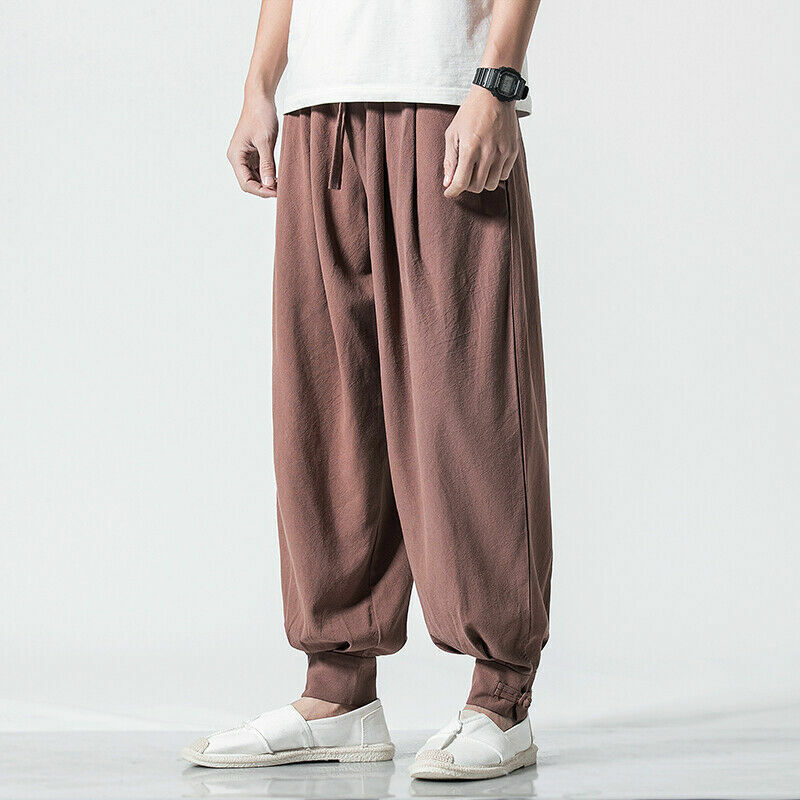 Men New Japanese Style Boho Sport Loose Fit Capri Long Baggy Hakama Pants size