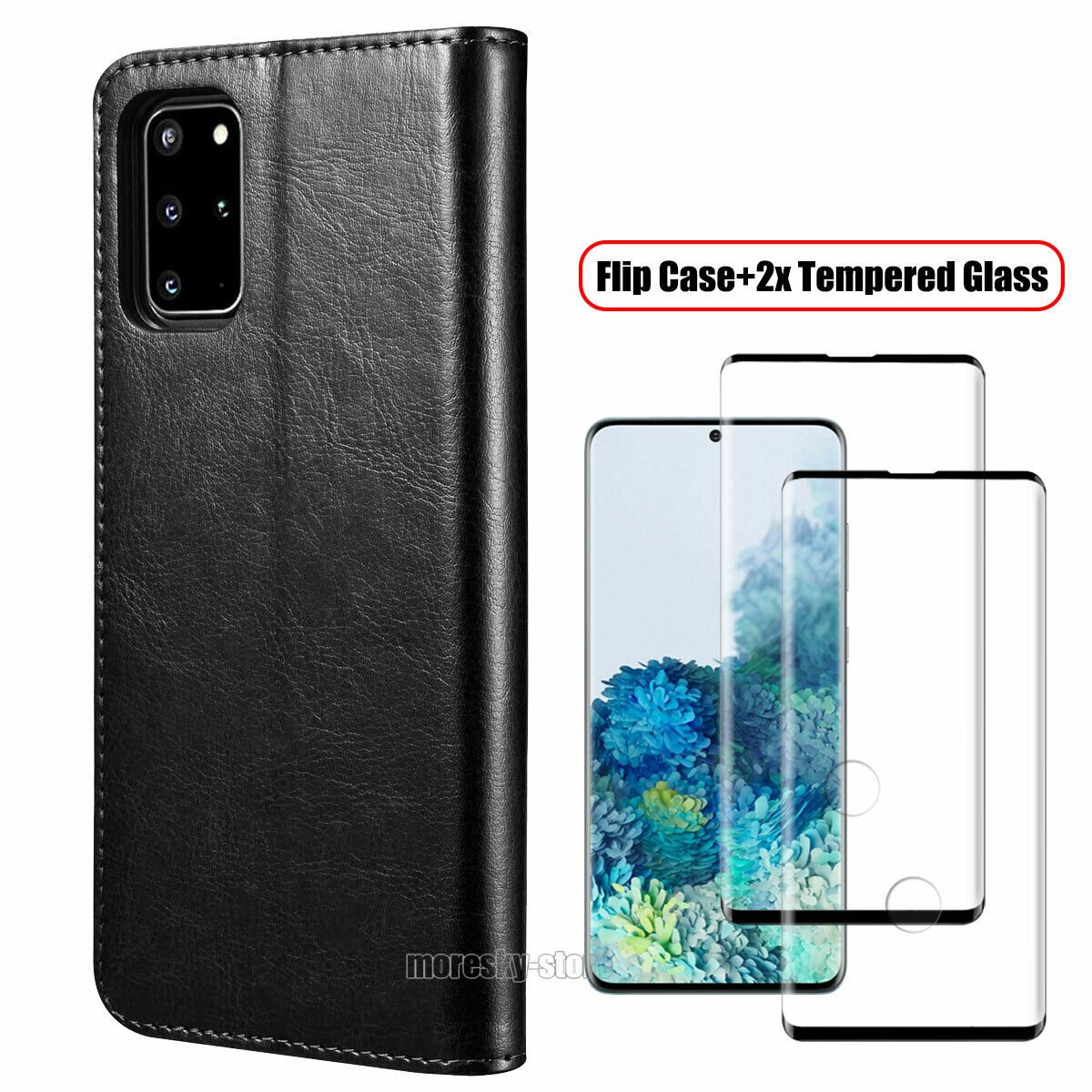 For Samsung Galaxy S20+/ FE/Ultra Case, Shockproof Leather Cover +Tempered Glass