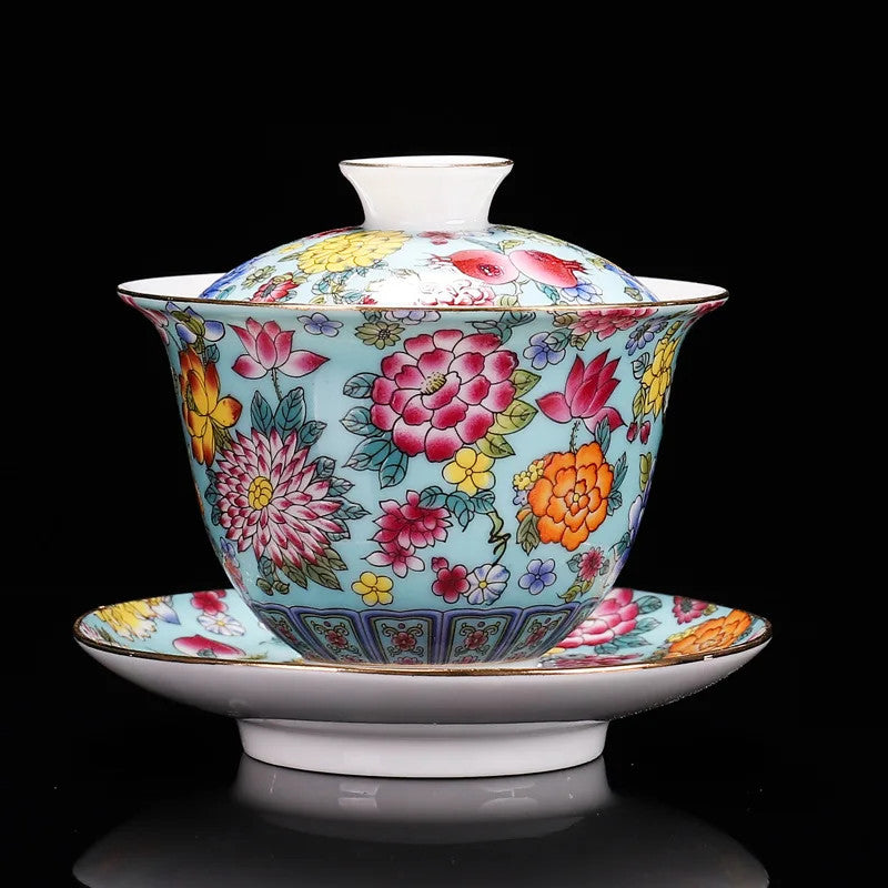 200ML Chinese Porcelain Gaiwan Color Enamel Cover Bowl Handmade Tea Teaware